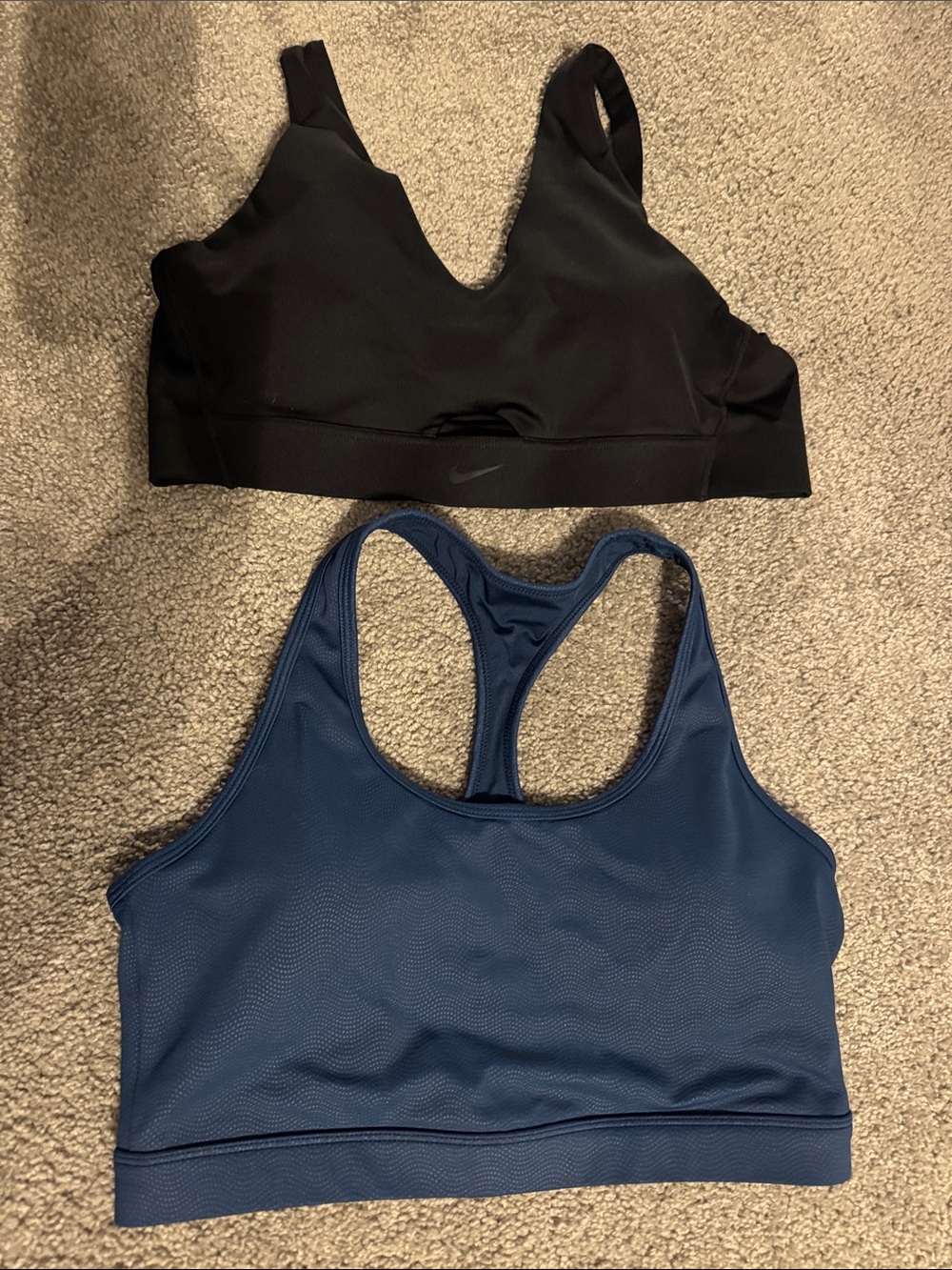 Nike Black V-Neck Sports Bra with Zyia Navy Racerback Sports Bra